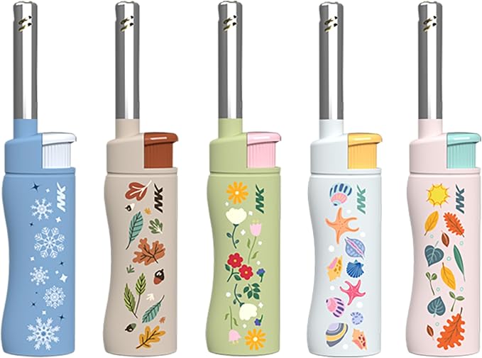 MK Candle Lighter, Butane Refillable Wind-Resistant Flame, 4-Pack for BBQ, Camping, Outdoor Use (Season-5pc)
