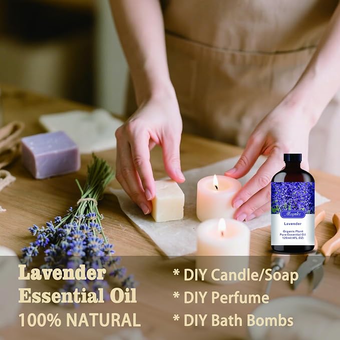 Lavender Essential Oil – Lavender Fragrance Oil for Sleep Aid, Diffuser, Humidifier, Massage, DIY Soap, Candle, Cleaning, Relaxation, Gift Ready – MLYNKL Lavender Oils (4.33 fl oz / 130ml)