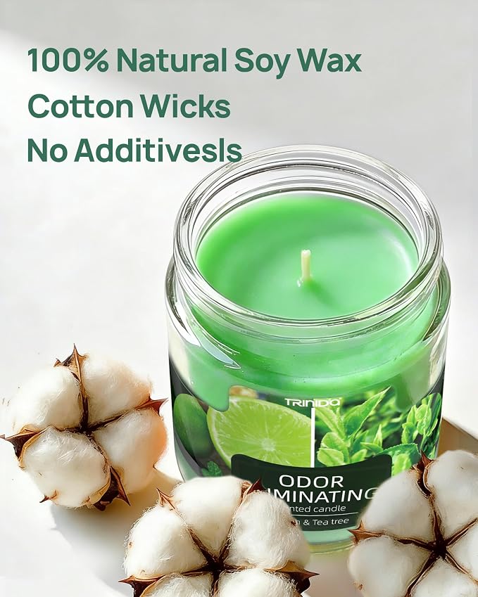 TRINIDa Lemon & Tea Tree Odor Eliminating Candles for Home Scented, Eliminates 99% of Pet, Smoke, Food and Other Smells Quickly, Highly Fragranced Candle, Premium Soy Candles Set for Women