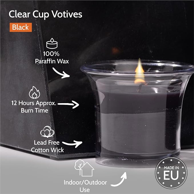 HYOOLA Clear Cup Scented Votive Candles - Black - 12 Hour Burn Time - 4 Pack - European Made