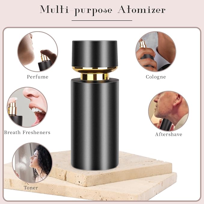 2pcs 50ml Glass Spray Bottle for Perfume,Refillable Travel Perfume Atomizer Bottles,Black Portable Cologne Atomizer Empty Bottle.(Black)