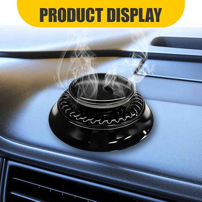 UFO Car Air Freshener Diffuser, Solar Powered Auto Rotary Aroma Diffuser, Long Lasting Aromatherapy Essential Oil Diffuser, Car Interior Decoration Accessories for Most Vehicles(Black)