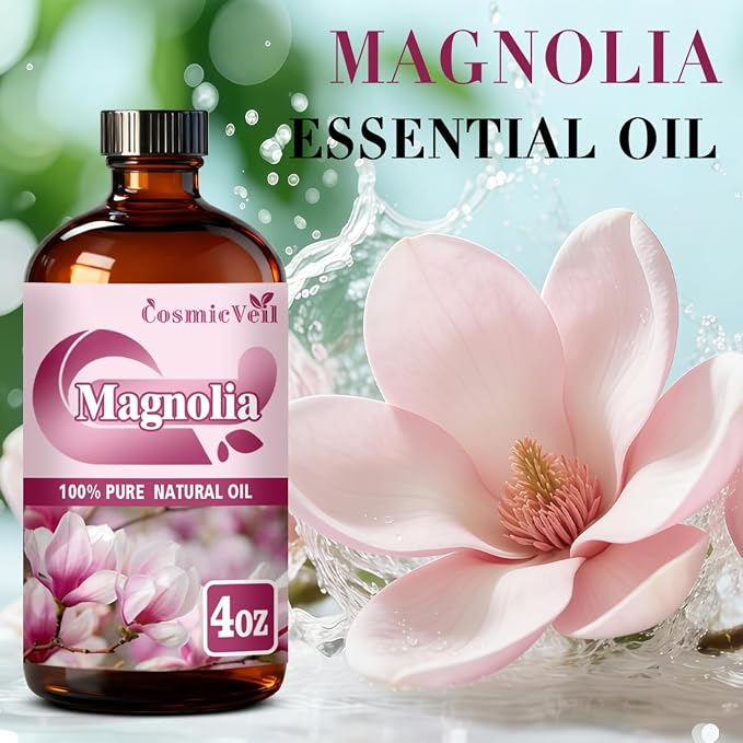 Magnolia Essential Oil Magnolia Oil for Aroma Diffuser,Humidifier,Home Fragrance,Cleaning,Body Care,Massage,Yoga,DIY Candle,DIY Soap CosmicVeil（Magnolia，4 Fl Oz (Pack of 1)）