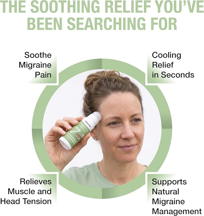 Seven Minerals Migraine Roll On Stick with Magnesium, Peppermint & Lavender - Natural Tension Headache Relief with Real Magnesium, Not Just Oils, USA Made, 3 Fl Oz