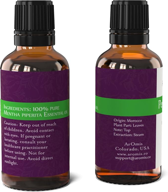 ArOmis Organic Peppermint Essential Oil - 100% Pure Therapeutic Grade - Undiluted, Premium Oil - 150 Micron Filtered, Perfect for Aromatherapy Diffusers (10ml / .34 fl oz)