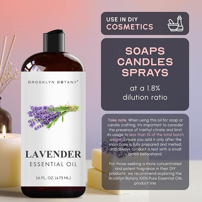 Brooklyn Botany Lavender Essential Oil - Huge 16 Fl Oz - for Candle Making, Soap Making, Diffusers, and Aromatherapy