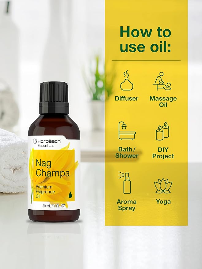 Horbäach Nag Champa Fragrance Oil | 1 fl oz (30ml) | Premium Grade | for Diffusers, Candle and Soap Making, DIY Projects & More