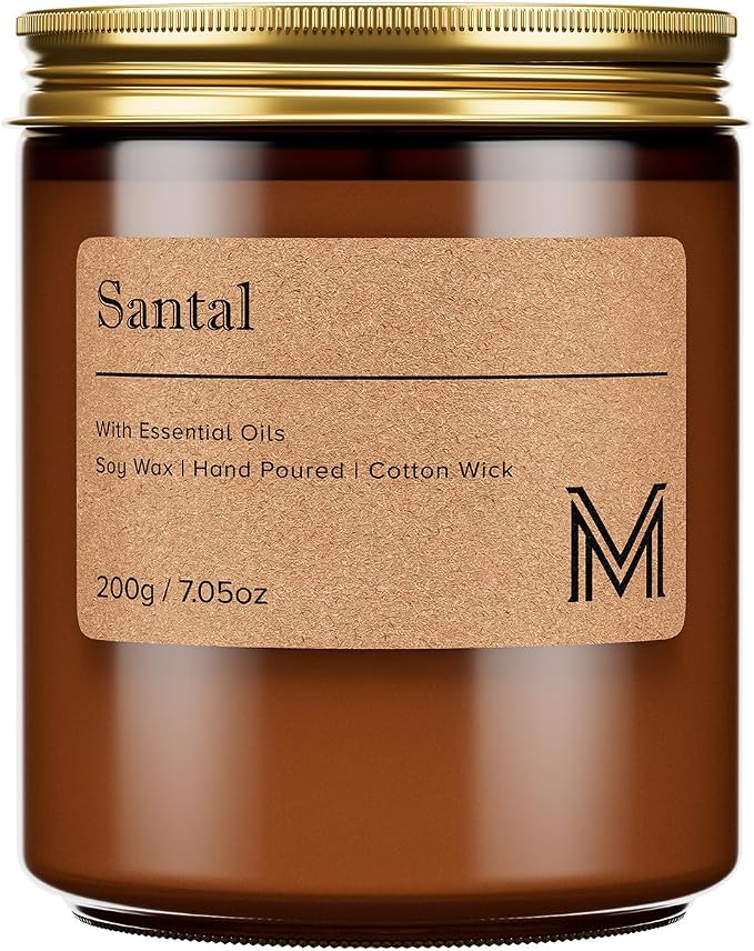 M&SENSE Santal Scented Christmas Candle Gift, Aromatherapy Candle Set for Women, Soy Wax Candles Home Scented, Long Lasting Amber Jar Candles Gift for Christmas, Thanksgiving, Holiday