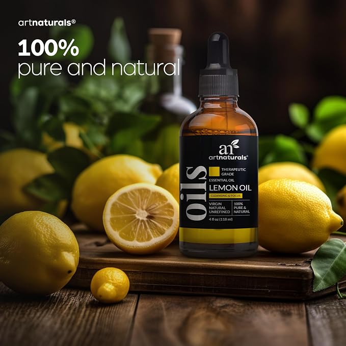artnaturals Lemon Essential Oil (4.0 Fl Oz / 118ml) - 100% Pure Lemons Oils - Therapeutic Grade Best for Skin, Hair, Natural Solution, Aromatherapy & Diffuser