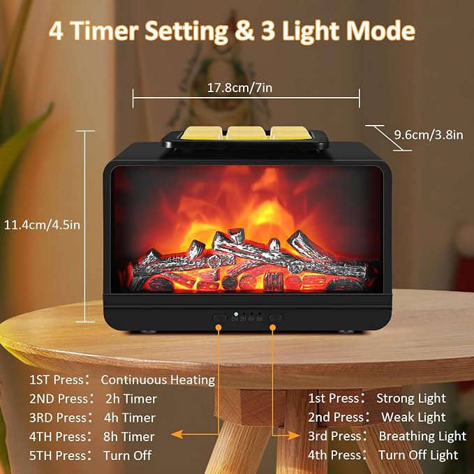 Wax Melt Warmer, Electric Fireplace Wax Warmer with Timer Wax Melter for Scented Wax, Candle Melt Warmer Flame Fragrance Oil Burner for Home Bedroom Office Decor, Gift for Mother's Day