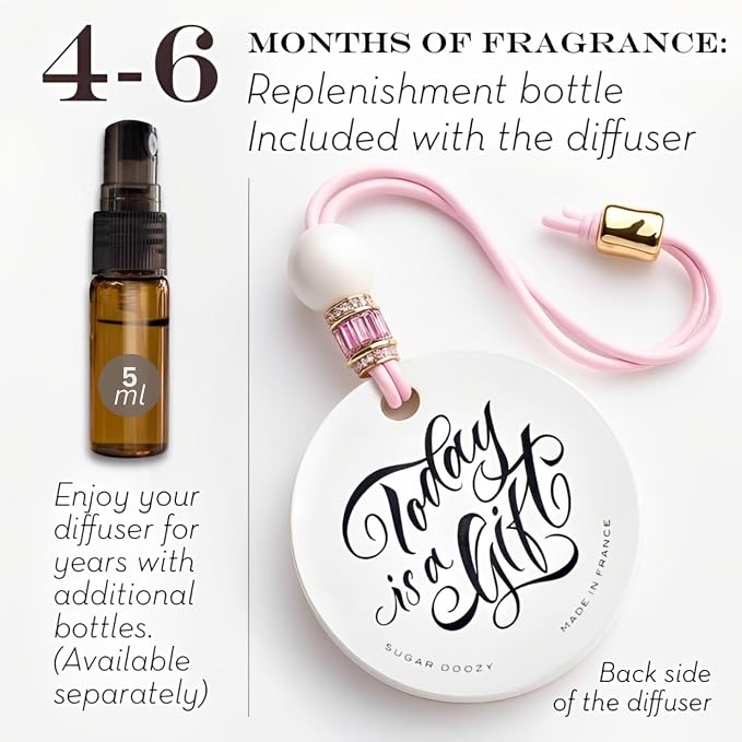 Luxury Car Air Freshener for Women - Refillable & Portable Luxury Fragrance Diffuser - Cute Car Accessories & Interior Decor - Mirror Hanging or Vent Clips - Pink Heart Charm, Rose Scent