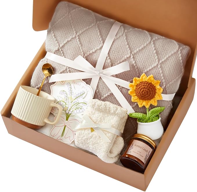 Birthday Gifts for Women, Sending Sunshine Sunflower, Self Care Set Get Well Soon Gift Baskets, Sending Hug Baskets Package, Thinking of You Gift for Mom Best Friend Wife Sister Grandma, Khaki
