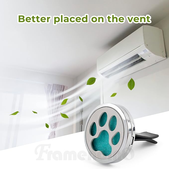 Framendino, 1 Pack Dog Paw Print Essential Car Oil Diffuser Aromatherapy Vent Clip Stainless Steel Air Freshener Lockets for Men Women Gifts Silver