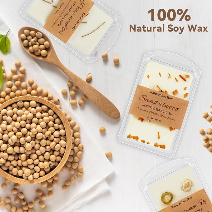 SCENTORINI Wax Melts, Premium Wax with Essential Oil, Summer Scents, Scented Wax Cubes, Natural Dried Flower, Pine Needles, Sandalwood, Mediterranean Fig, 2.5 oz X 3 Pack