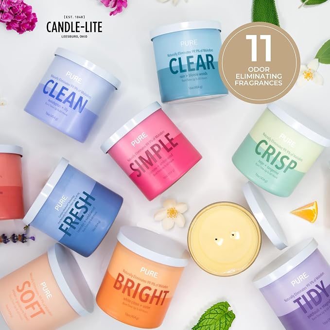 Candle-Lite Pure Salted Vanilla & Amber Odor Eliminating Scented Candles, Neofresh Technology Eliminates 99.9% of Odors, 16 oz 2-Wick Jar, Proudly Poured in The USA, Up to 60 Hours Burn Time