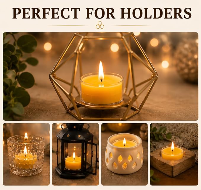 Beeswax Tea Candles 25 Pack, Non Toxic Bees Wax Tealight Candle for Home, 4 Hour Burn Time Natural Tea Light Bulk for Emergency, Organic Yellow Votive Candle for Relaxing, Meditation
