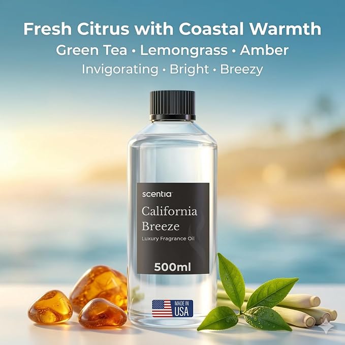Scentia California Breeze Diffuser Oil for HVAC Scent Machine – Hotel Fragrance Inspired by Delano Beach Club – 500 mL – Orange, Green Tea & Jasmine Oil for Commercial & Cold Air Diffusers