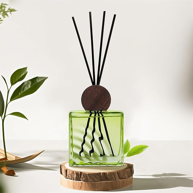 6.76 oz Green Tea Scent Diffusers with 8 Fiber Sticks,200ml Reed Diffuser for Bathroom Room Air Freshener, Last up for 40 Days