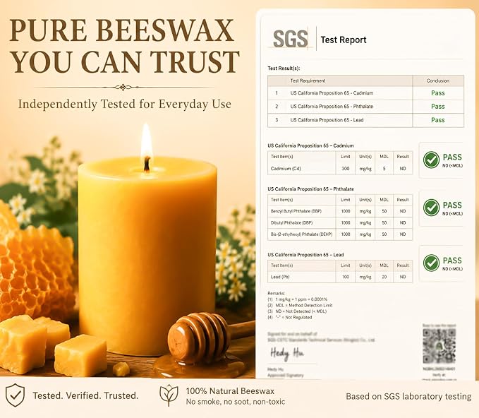 Beeswax Candles Pillar 3x4 Inch, 4 Pack Non Toxic Bees Wax Candle for Home Decor, Large Natural Organic Pillar Candle with 60 Hours Long Burning Time for Emergency, Meditation, Relax