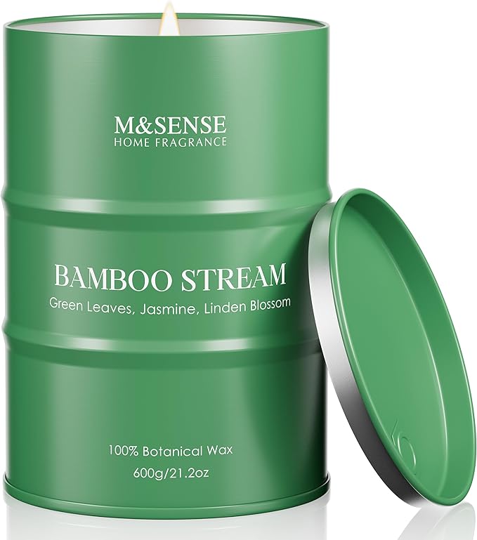 M&SENSE Bamboo Scented Candles Natural Non Toxic, Large Aromatherapy Candle for Stress Relief Meditation Relaxing, Housewarming Gifts for Women Men, 21.2oz 120 Hour Long Burning