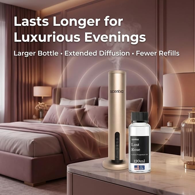 Scentia Lost Rose Diffuser Oil Refill – Hotel Fragrance Oil Inspired by Fairmont – 120 mL – Rose, Oud Wood & Clove Long-Lasting Scent for Ultrasonic & Waterless Diffusers, Made in USA