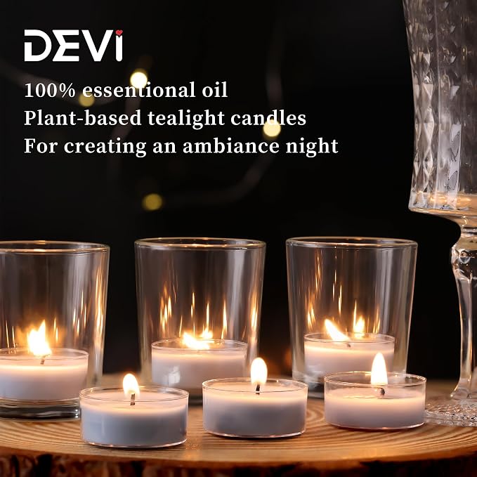 DEVI Ocean Breeze Highly Scented Tea Lights Candles 48 Pack, 3.5-4 Hours Natural Palm Tea Candles for Home Scented, Small Blue Votives with Natural Essential Oils for Gifts