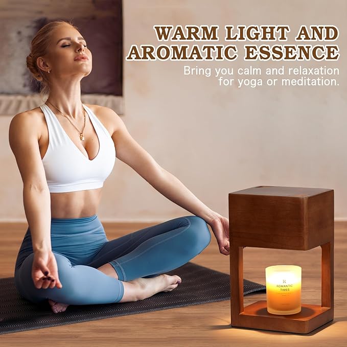 Candle Warmer Lamp Wood with Timer, Dimmable Electric Candle Lamp Warmer for Jar Candles, 2*35 Watt Bulb, Mothers Day Birthday Gifts for Women Men, Decorative Wooden Candle Lamp for Bedroom Home Decor