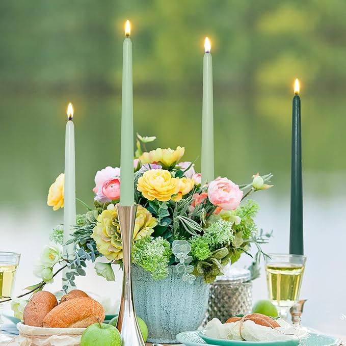 Candlesticks Long Taper Candle,Green Tea Scented 10 Inches Gradient Green Candle Sticks Smokeless Tapered Candles for Home Décor Holiday Gifts