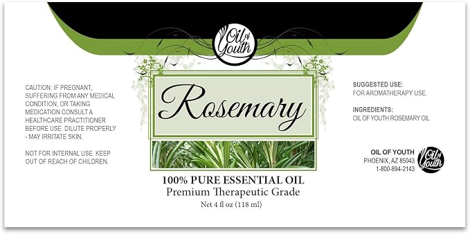 Oil of Youth Essential Oils 4oz - Rosemary Essential Oil - 4 Fluid Ounces