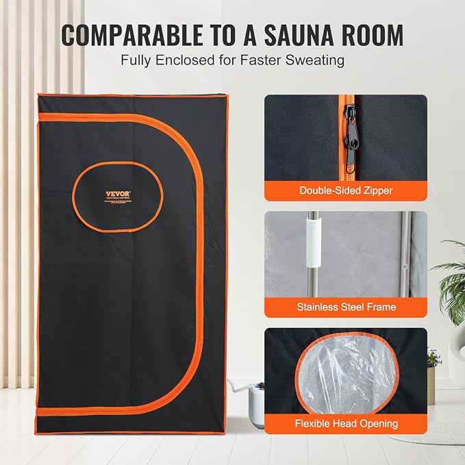 VEVOR Portable Steam Sauna Tent Full Size, 1000W Personal Sauna Kit for Home Spa, Detoxify & Soothing Heated Body Therapy, Time & Temperature Remote Control with Floor Mat