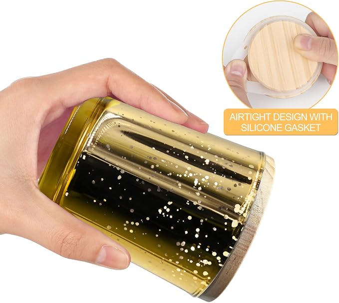 SHOWIN Thick Candle Jars for Making Candles 16 Pcs, 7 OZ Empty Jars with Wood Lids for Candle Making, Sample Container, Gold