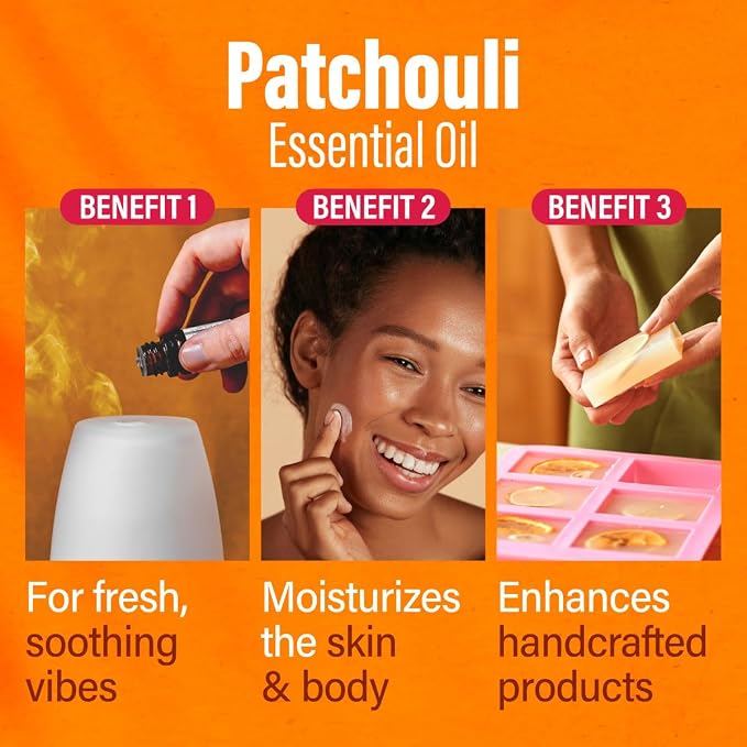 H'ana Patchouli Oil - 1.02 Fl Oz Patchouli Essential Oil for Hair, Skin, Diffuser, Aromatherapy & DIY