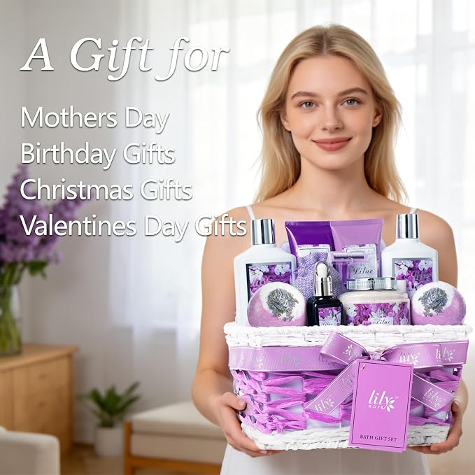 17Pcs Spa Gifts Spa Kit - Perfect Lavender Lilac Spa Gift Baskets for Women