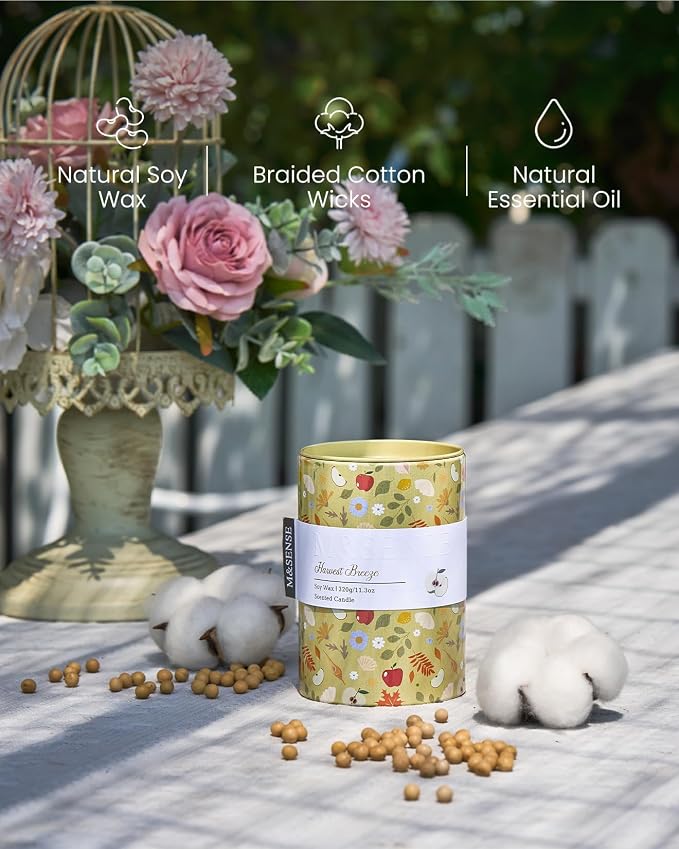 M&SENSE Summer Candle 11.3 oz, Harvest Breeze Scented Candle, Non-Toxin Soy Wax for Home Scented, Floral Candles Gift for Her, Up to 70 Hours Burning Long-Lasting Fragrance