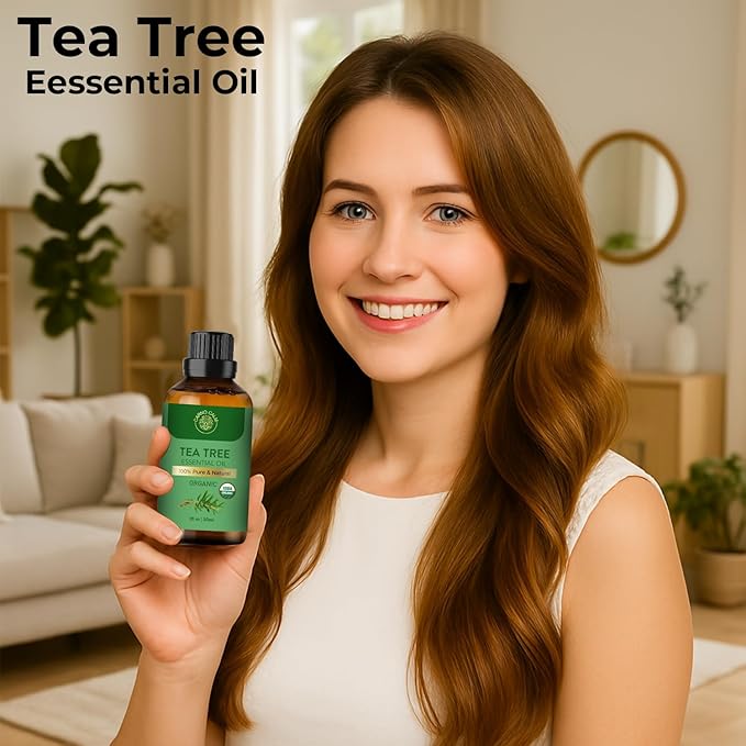 Tea Tree Essential Oil | USDA Certified Organic Tea Tree Oil | for Skin and Hair | Undiluted for Aromatherapy & Diffusers | 1 Fl oz