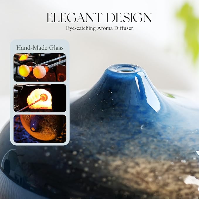 Porseme 500ml Glass Essential Oil Diffuser Aromatherapy Ultrasonic Cool Mist Humidifier 15-21 Running Hours Waterless Auto-Off Air Diffusers for Sleeping Yoga Working Spa(Galaxy)