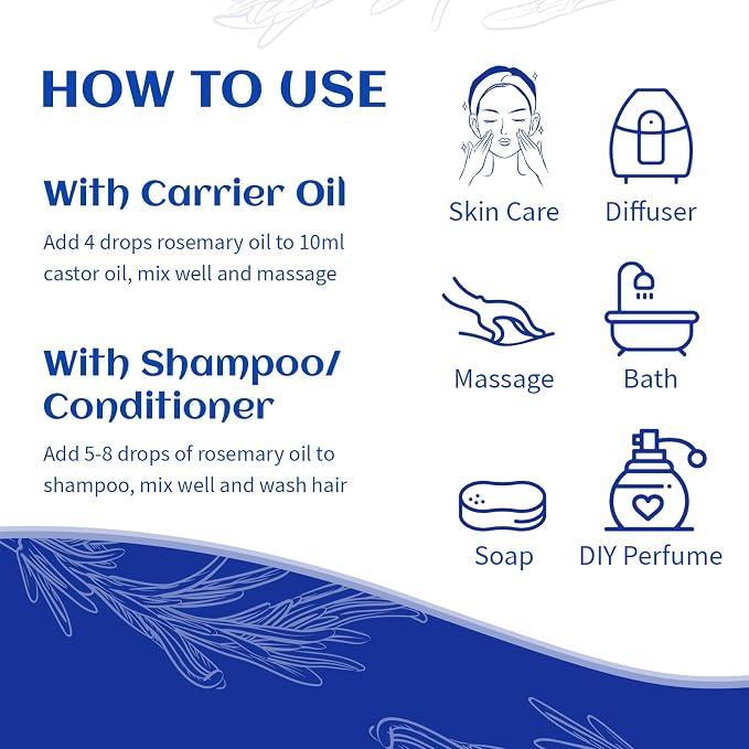 HIQILI 1000ML Rosemary Oil for Hair Growth, Add to Shampoo & Conditioner - 32 Fl Oz