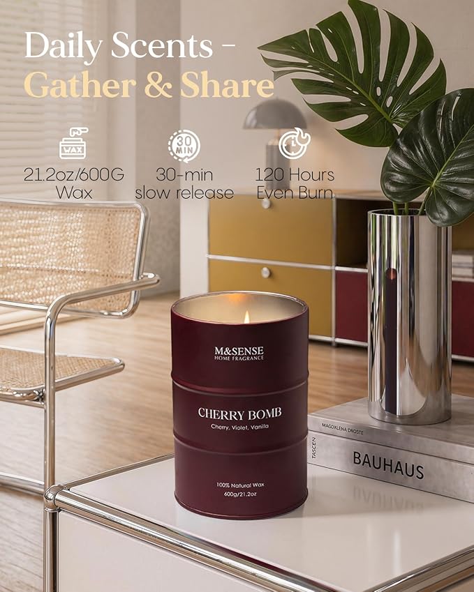 M&SENSE Cherry Bomb Scented Candles, Large Sweet Candle for Home Scented, Natural Soy Wax Candle, Candles Gifts for Women, 21.2 oz 120 Hours Burn