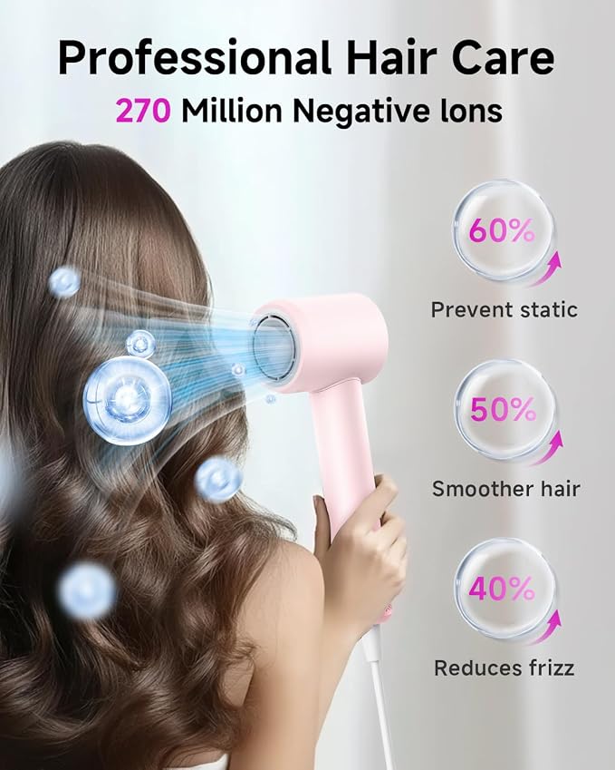 Ionic Hair Dryer with Diffuser, Professional High-Speed Blow Dryer for Women & Men, 110,000 RPM Brushless Motor Fast Drying & Low Noise, Thermo-Control, Lightweight & Compact for Home and Travel