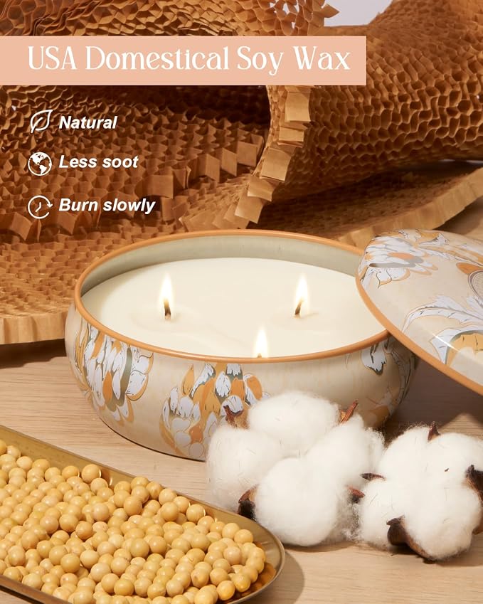 M&SENSE Peach Scented Candles 12oz 40 Hour Long Lasting, 3 Wick Soy Candles for Home Scented, Travel Tin Natural Highly Scented Candle Gift for Women Men