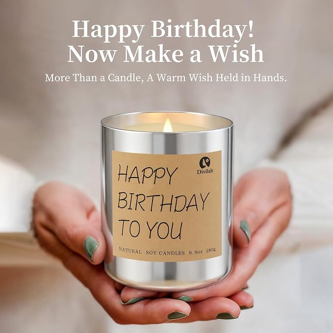 Birthday Candles Gifts for Women Men, Handmade Soy Scented Candle Aromatherapy Happy Birthday Gift for Mom, Dad, Sister, Teacher, Friends, Daughter Son, English Pear Freesia Candle, 9.9oz