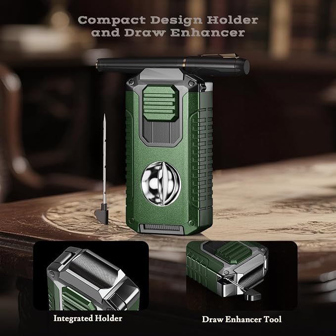 5-in-1 Torch Lighter with Tool, Punch, Holder, and Draw Enhancer Tool, Triple Windproof Jet Flame, Refillable Lighters with Accessories, Cool Lighter Gifts for Men, Butane Lighter for Candle, Travel