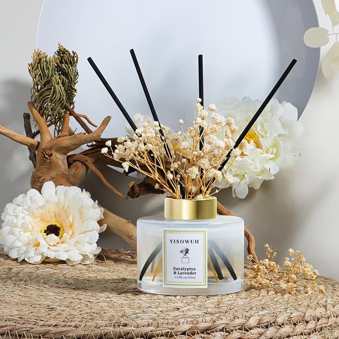 Reed Diffuser Set,5.07 fl oz (150 ml) - Eucalyptus & Lavender Oil Diffusers with 8 Reed Sticks,Home Fragrance Reed Diffuser for Bathroom Shelf Decor