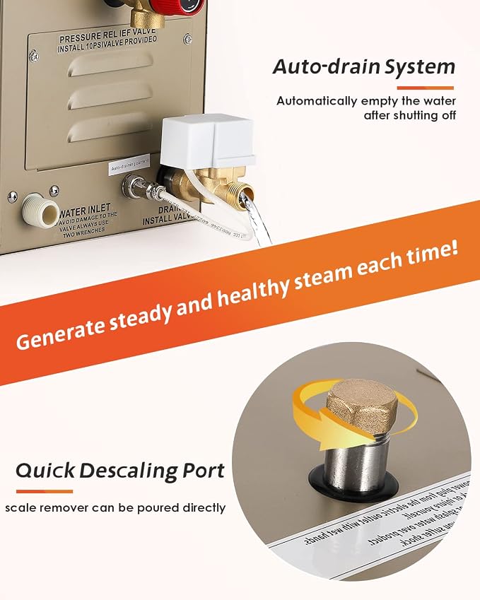 Steam Shower Generator Kit 15KW for Bath Sauna SPA, Aromatherapy Steam Head, Self-draining System, LED Waterproof Controller, for Commercial Home Use…