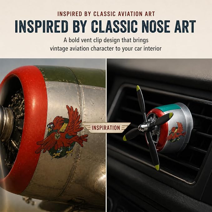 Airplane Propeller Car Vent Air Freshener 2 Pack with 2 Refill Pads, P-47 Inspired Vent Clip Diffusers, Vintage Aviation Car Accessories for Men(P47-SILVER-CHIEFTAIN-2SET)