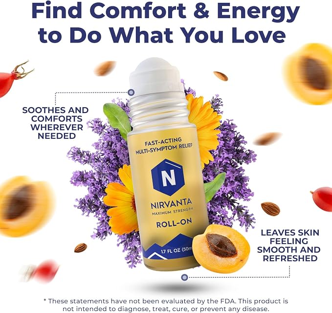 Nirvanta Natural Nerve Comfort Roll-On Oil 1.7oz – Fast-Absorbing with Rosehip, Frankincense and Myrrh - Support for Neck, Back & Joints – Lightweight and Non-Greasy