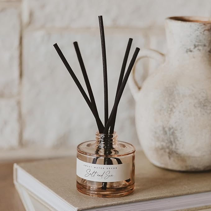 Sweet Water Decor Salt and Sea Reed Diffuser - Sea Salt, Citrus, Musk & Amber Scent - Long-Lasting 4 Month Home Fragrance, Non-Toxic, Aesthetic Home & Bathroom Decor, Made in USA, 3.5 Fl Oz