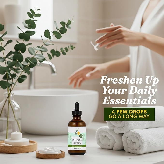 Steam Distilled Eucalyptus Essential Oil - Premium Hair Growth Oil for Scalp Stimulation & Refreshing Aroma - Essential Oil Supports Healthy Hair, Skin & Mental Clarity - 4oz