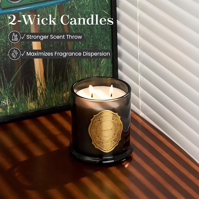 M&SENSE Santal Candles for Home Scented, 2 Wick 12.7oz Soy Wax Candles 70 Hours Long Burning,Non Toxic Candles Gift for Stress Relief, Meditation, Yoga