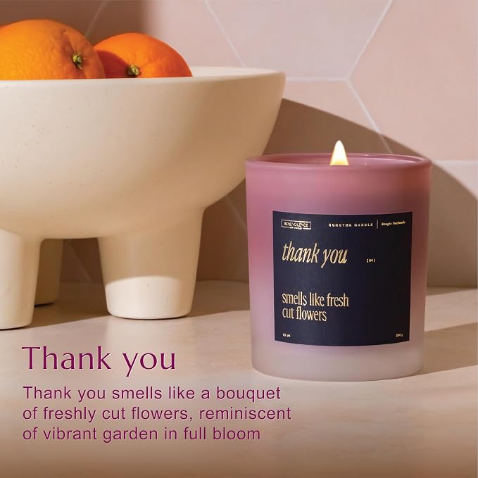 Benevolence LA Thank You Scented Candles | 10 oz, 40-50 Hour Burn, Thank You Gifts for Women, Men Coworkers | Appreciation Gifts for Best Friend | Christmas Candle - Smells Like Fresh Cut Flowers